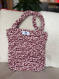 Häkeltasche „Himbeer-Tupfen“ – Shopper in Bordeaux & Rosa
