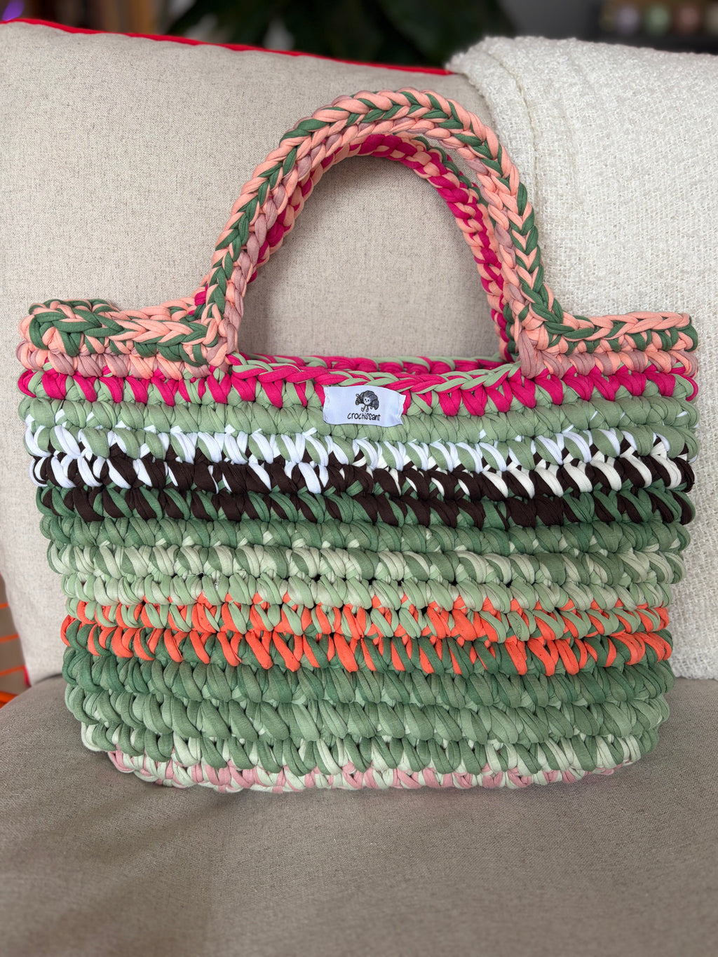 Häkeltasche „Wassermelone“ – großer gestreifter Shopper