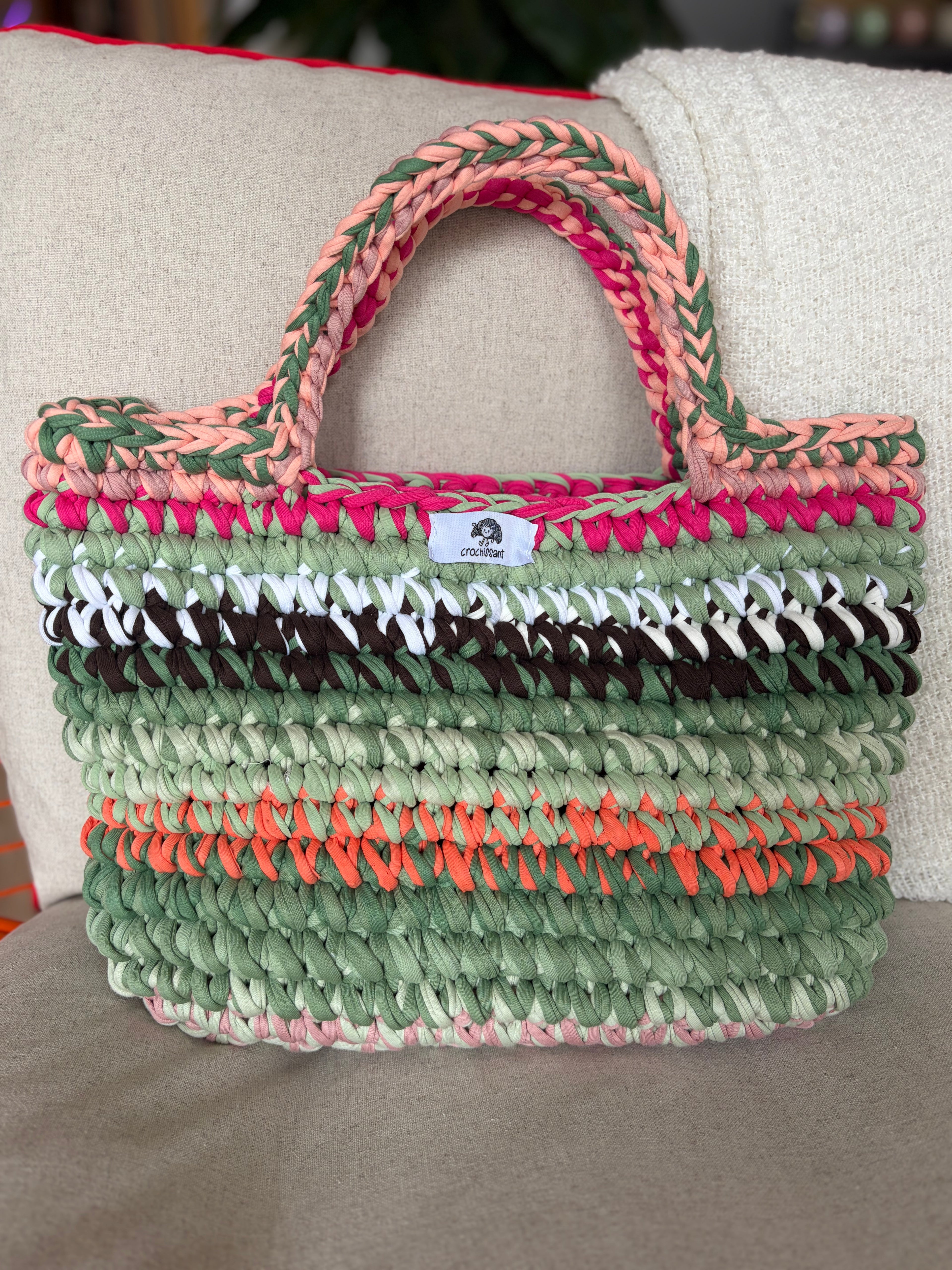 Häkeltasche „Wassermelone“ – großer gestreifter Shopper