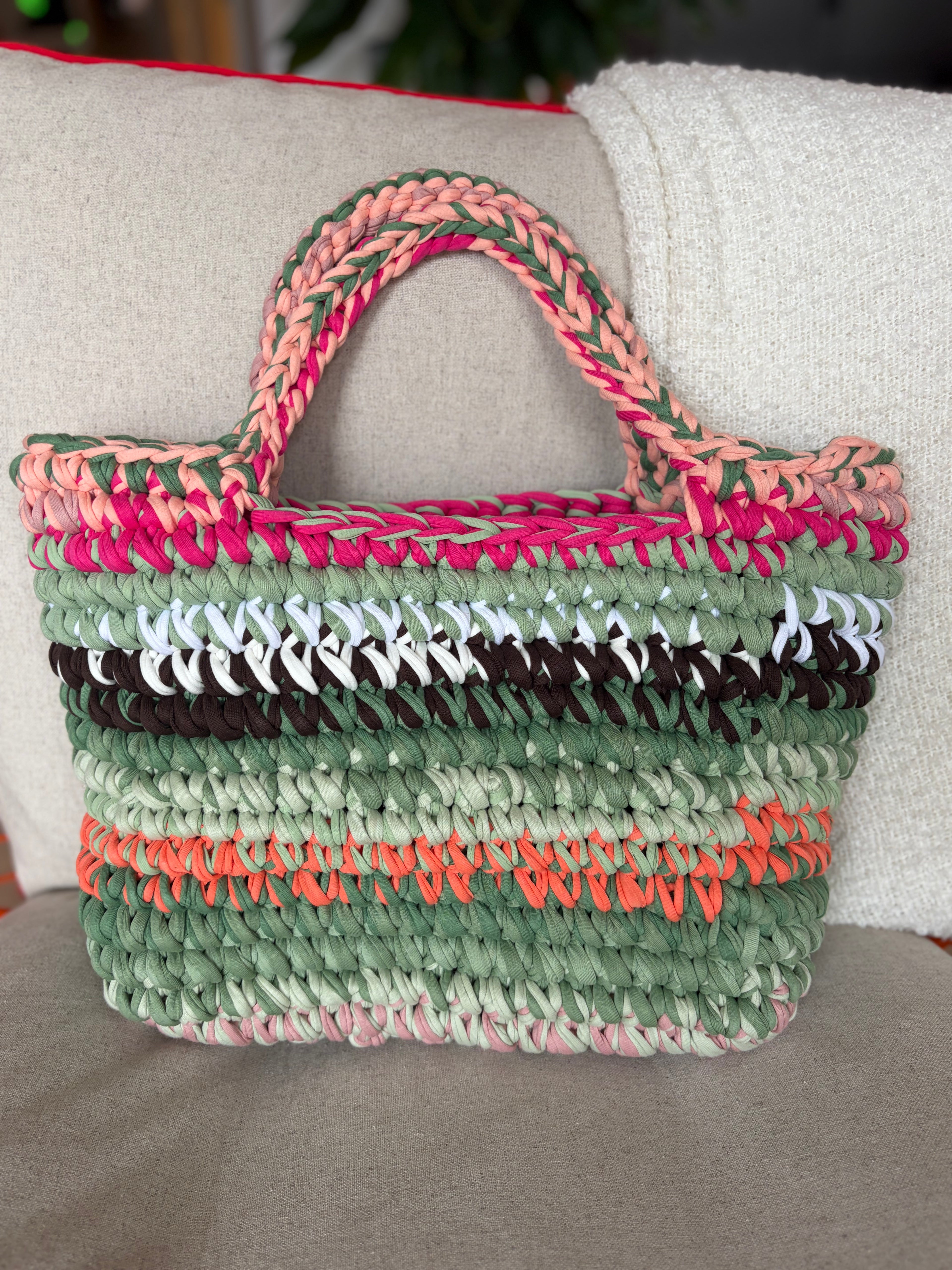 Häkeltasche „Wassermelone“ – großer gestreifter Shopper