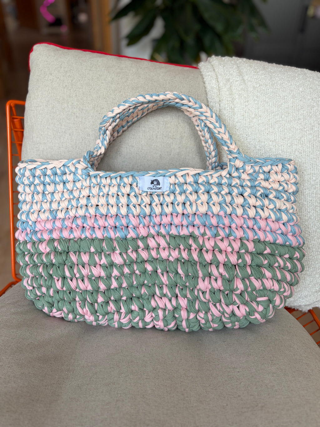 Häkeltasche „Pfirsich-Melba“ – extra großer Shopper